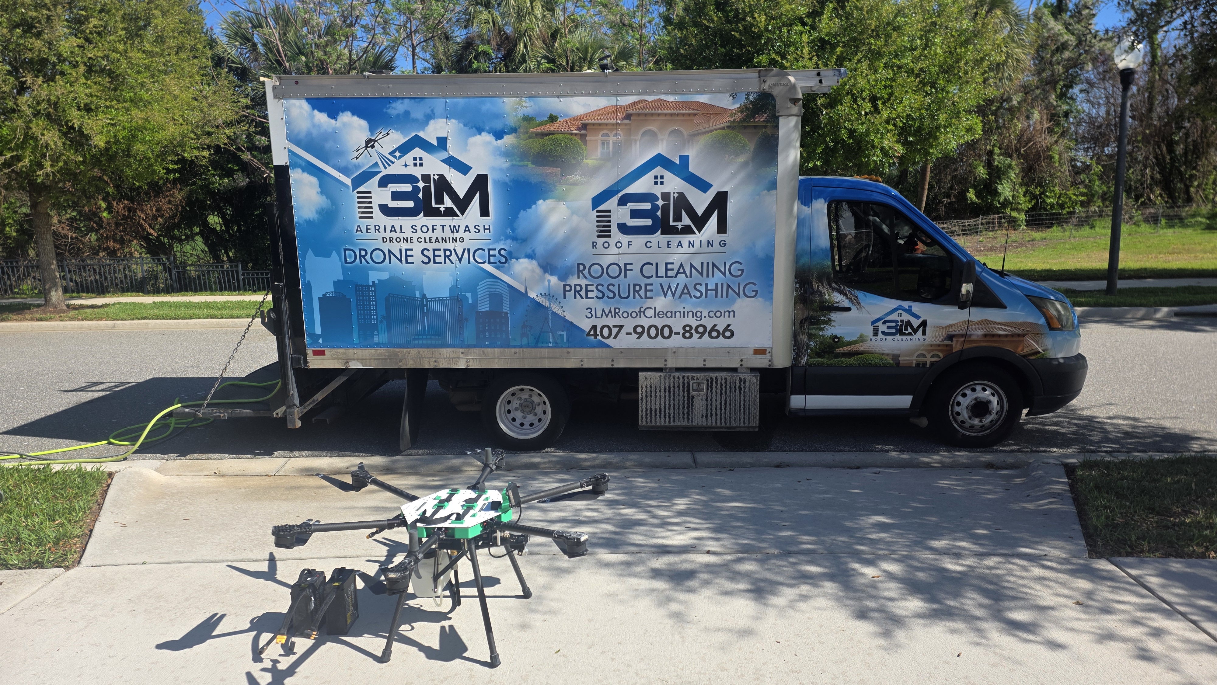 Tethered drone roof cleaning setup by 3LM