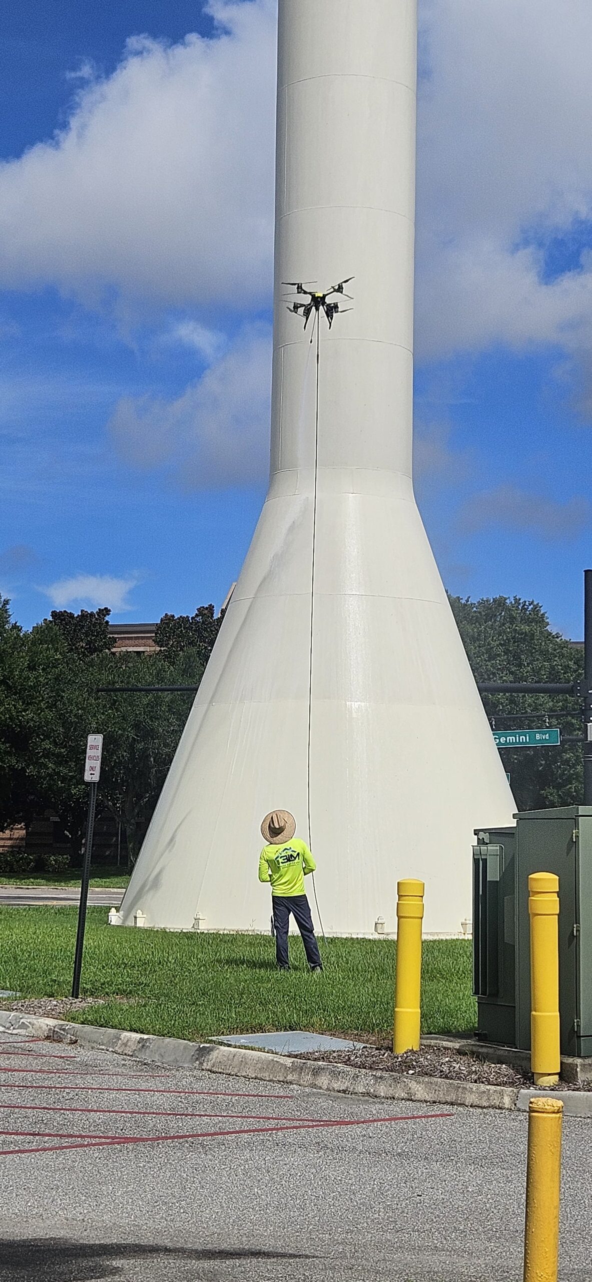 Drone softwash cleaning of the water tower at the University of Central Florida